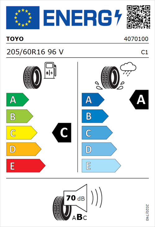 Tyre Label for Toyo Proxes Comfort 205/60R16 96V