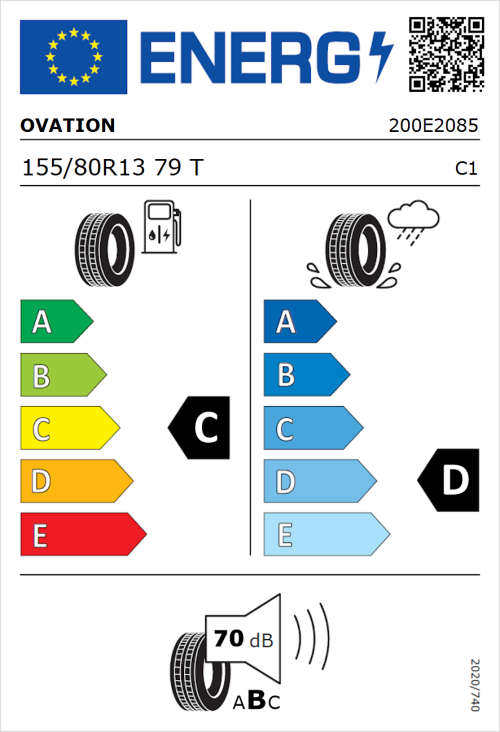 Tyre Label for Ovation VI-682 Ecovision 155/80R13 79T