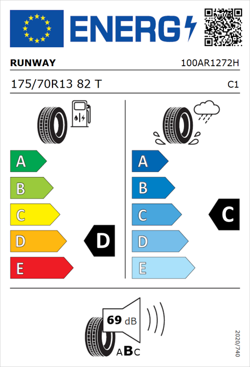 Tyre Label for Runway Enduro 726 175/70R13 82T